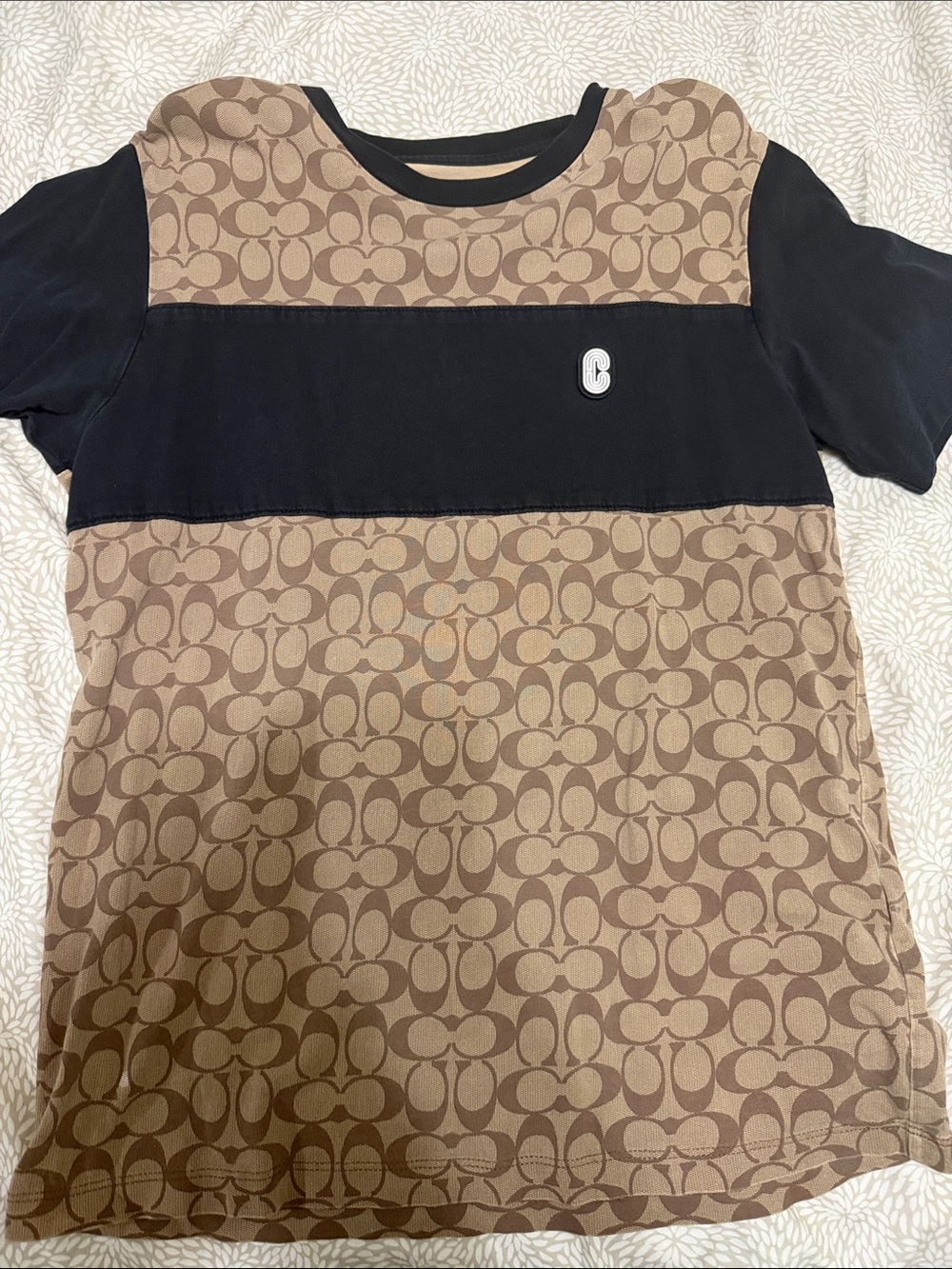 Coach mens Brown & Black Logo-Panel Short Sleeve Tee